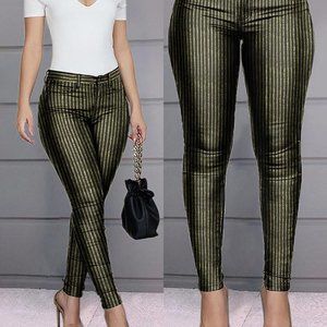 Glitter Striped Zipper Front Pants